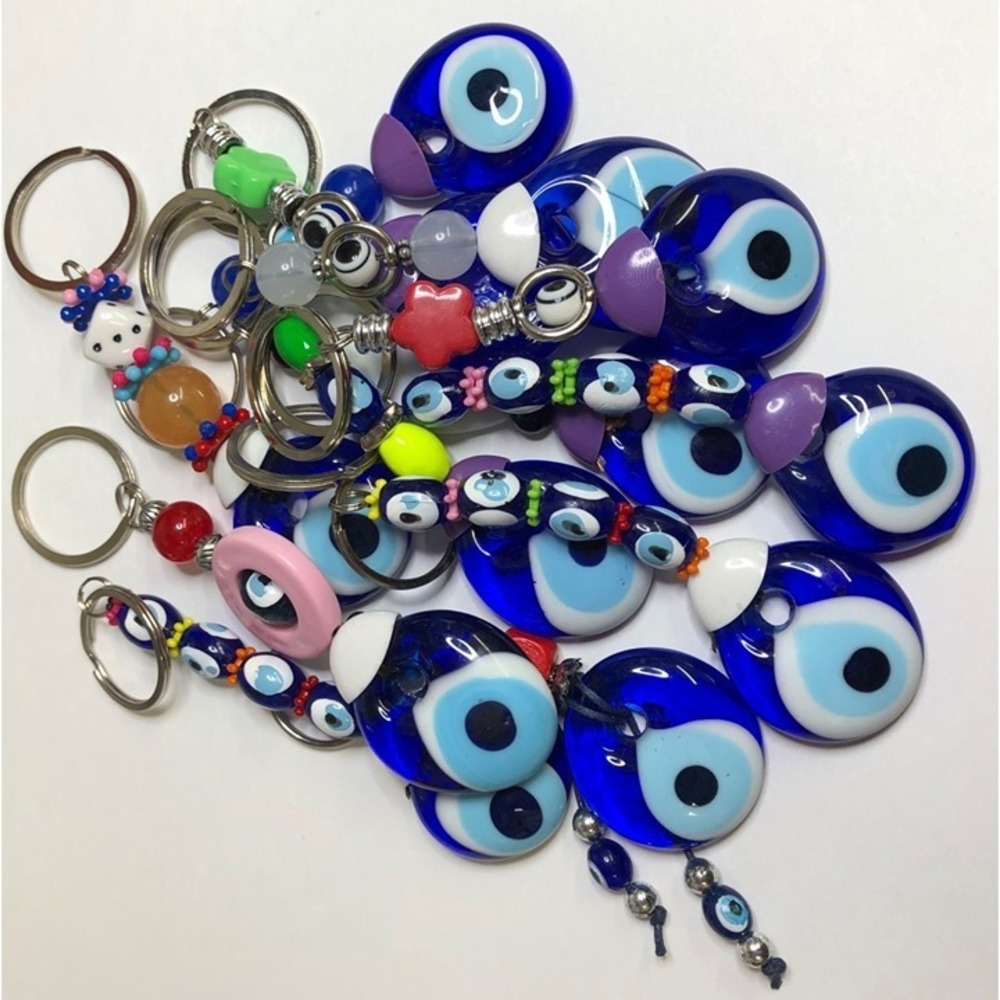 Keychain Glass Cobalt Blue Split Ring Evil Eye Protection Boho Lot of 25 New - Picture 7 of 10